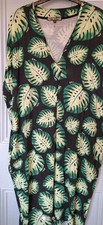 Biba Green Tropical Palm leaf Black Summer Holiday T-shirt Dress 14 plus NWT