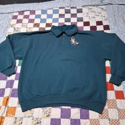 Vintage XL JerZees Super Sweats 1/4 Zip Mallard Embroidered Teal Sweatshirt