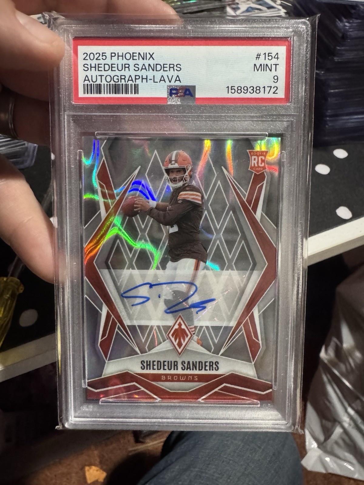 2025 Shedeur Sanders Rookies - Auto - Optic /299 Blue, Phoenix Lava PSA 9 view 3