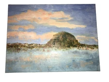 SUNSET seascape coast beach ocean rocks hand painted oil original PAINTING by SW