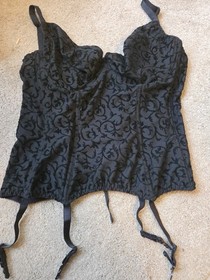 Vintage Ann Summers Retro Black 36D ribbon Lace Bustier Corset Basque Top