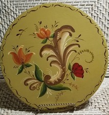 Norwegian Rosemaling Plate Mustard 8" Hand Painted Folk Art Signed 1982