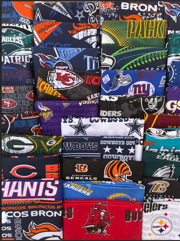 FABRIC TRADITIONS NFL FAT QUATERS FOOTBALL TEAMS 18" X 21" 100% COTTON FABRIC