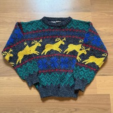 Youth Boys Vintage 90's Honors Gray Yellow Deer Crewneck Pullover Sweater Sz S