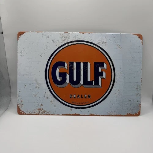 Gulf Oil Dealer Tin Sign 11.5x8 Vintage-Style Metal Wall Decor Retro Garage
