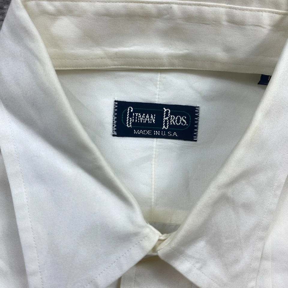 Gitman Bros Oxford Tuxedo Button Shirt 15.5 White 33 French Flip Cuff Pleated - Image 4 of 4