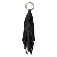 8.3" Tassel Keychain PU Leather Tassel Purse Charm with Circle Rings Black