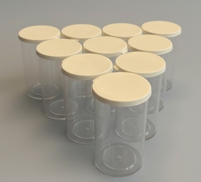 40 Dram (148ml) Clear Plastic Vial with White Snap Cap 10 per Pack with labels