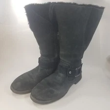 UGG Womens Black Leather Fold Over Round Toe Zip Mid Calf Winter Boots 8.5