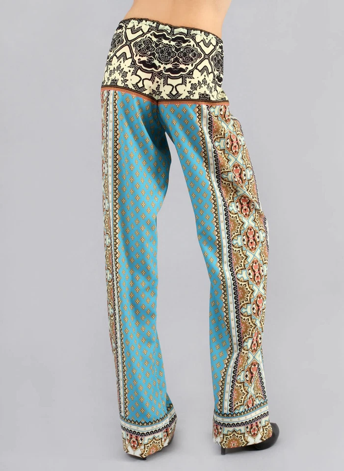 Calça Palazzo Hale Bob Azul Perna Larga | Estampa Crepe de Chine XS NOVA COM ETIQUETAS 4LBC8213 - Imagem 3 de 4