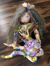 Unique Vintage Flower Girl / Mermaid Folk Art Fabric Rag Doll