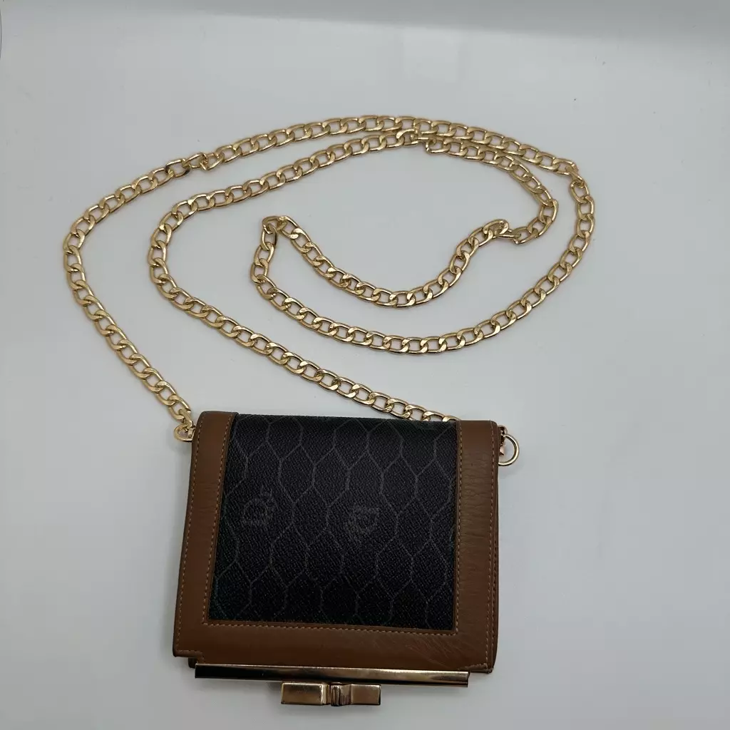 Portefeuille compact Christian Dior vintage trotteur nid d'abeille marron noir