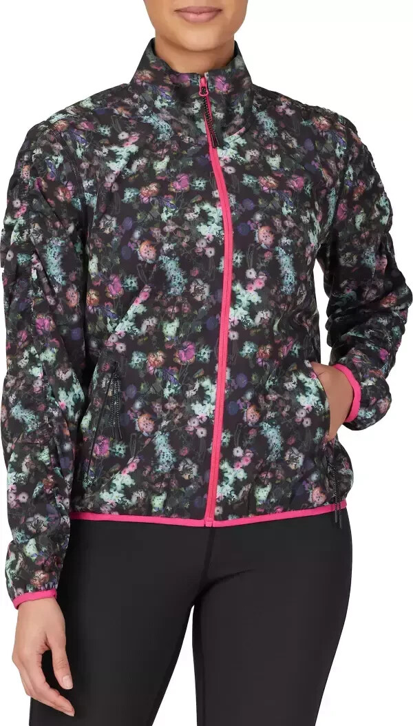 Giacca a vento tennis Fila floreale nera full zip taglia media rosa kick servi