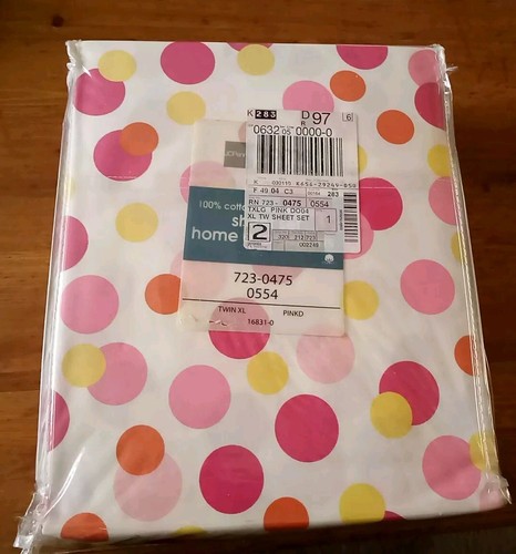 JCPenney 100% Cotton Pink Polka Dot XL TW Sheet Set