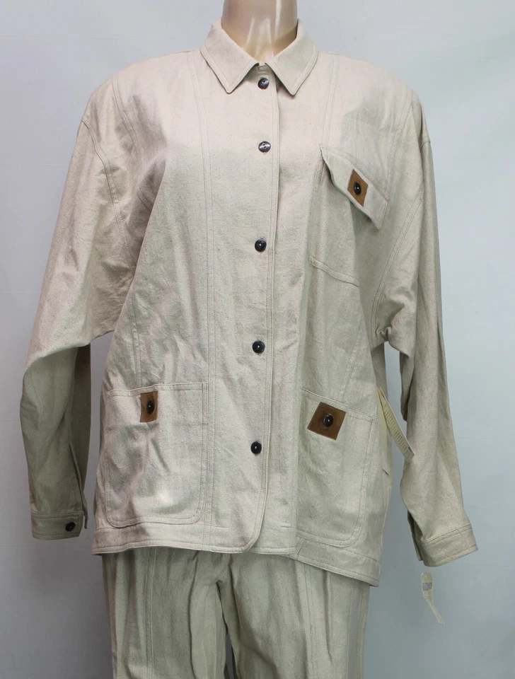 Conjunto de 2 Jaqueta e Calça Vintage Chaus Sport Feminina Mescla de Linho Natural Tamanho 16/L - Imagem 3 de 4