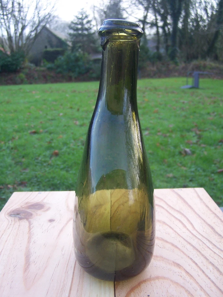 bouteille gourde flasque plate ancienne verre soufflé pontil glass flask 1800 - Photo 3/4