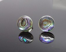Handmade 925 Sterling Silver Abalone Paua Shell 10mm Round Stud Earrings - Boxed