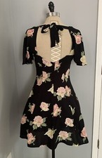 Vintage 80s 90s Pastel Rose Sun Dress Cut Out Back Ribbon Bow Coquette Innocent