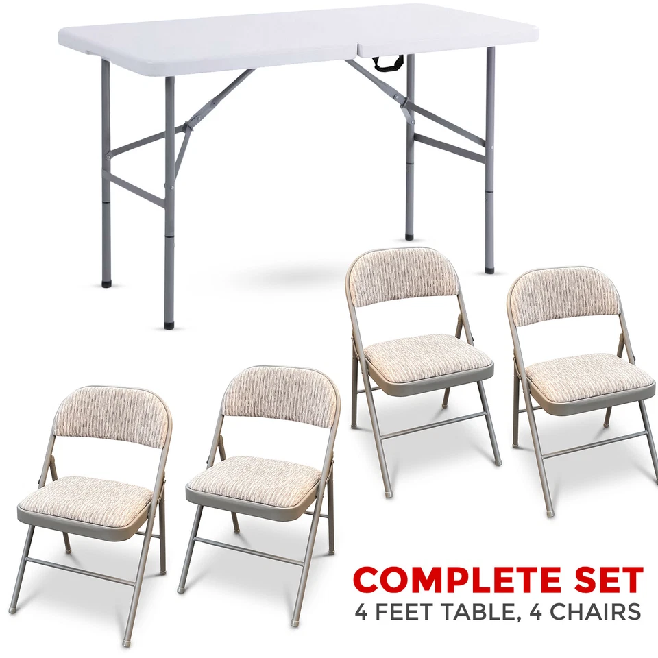 4/6FT CATERING CAMPING HEAVY DUTY FOLDING TRESTLE TABLE PICNIC BBQ PARTY CHAIRS - Image 4 of 4