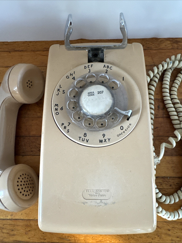 Bell System Western Electric Rotary Dial Wall Mount Telephone Tan Vintage As Is - Picture 2 of 11