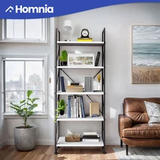 5 Tier Industrial Bookshelf Wooden Bookcase Display Open Shelf Home Living Room