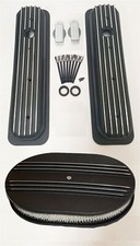 Sbc 350 Retro Vortec Chevy Finned Aluminum Short Black Air Cleaner Dress Up Kit