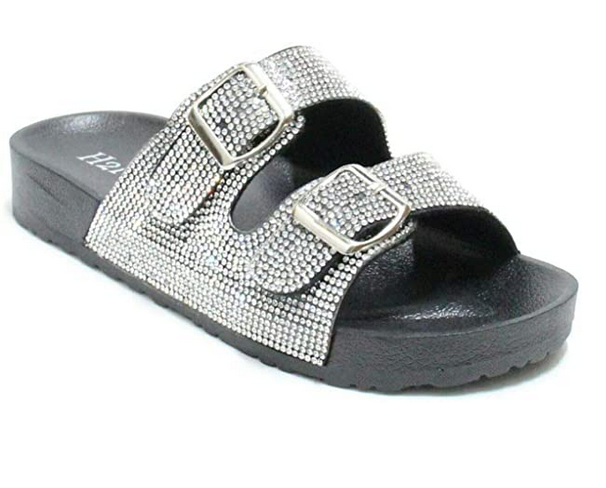 H2K Espen Black Glitter Double Buckle Adjustable Comfort Slip On
