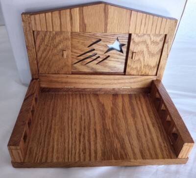 Solid Wood Handcrafted Folding Stable For Nativity Sliding Panels Star Angels