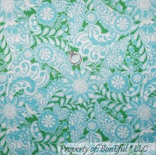 BonEful Fabric FQ Cotton Quilt Green Blue White Flower Irish St Patricks Day Dot