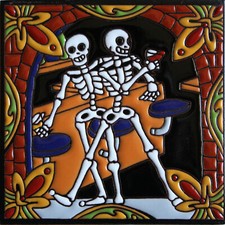 Cata de vinos 6x6. Esqueleto de azulejo de arcilla Día de los Muertos Día de los Muertos