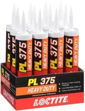 Loctite PL375 VOC Heavy Duty Construction Adhesive, 10 fl.oz, Cartridge-12 Pack