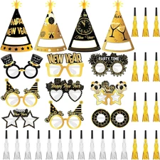 72 Pcs New Years Eve Party Supplies Kit 2026 Include 24 Eyeglasses 24 Paper Cone