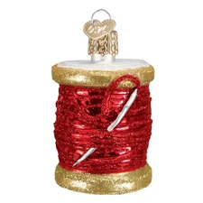 Old World Christmas RED SPOOL OF THREAD (32552) Glass Ornament w/OWC Box