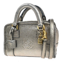 LOEWE Anagram Amazona Logo Mini Shoulder Hand Bag Leather Gray Gold GHW 87MA208