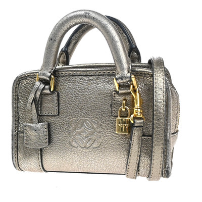 LOEWE Anagram Amazona Logo Mini Shoulder Hand Bag Leather Gray Gold GHW 87MA208