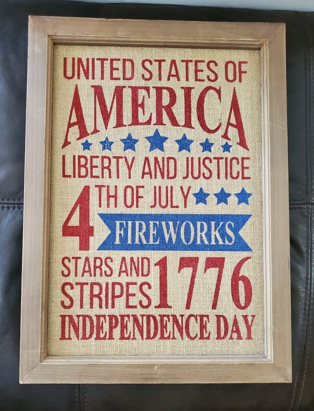 4th Of July American Burlap Wall Art -  Patriotic Home Decor 13.5"x18.5" Framed 