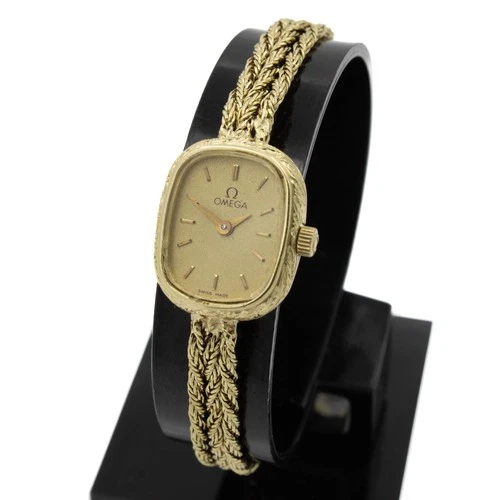 Ladies Vintage Omega 14k Gold 15mm Quartz Cocktail Watch Gold Dial #W231492-1