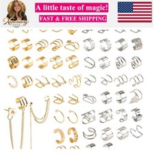 60 Pcs Ear Cuff Earrings for Women Non Piercing Helix Cartilage Silver Gold P...