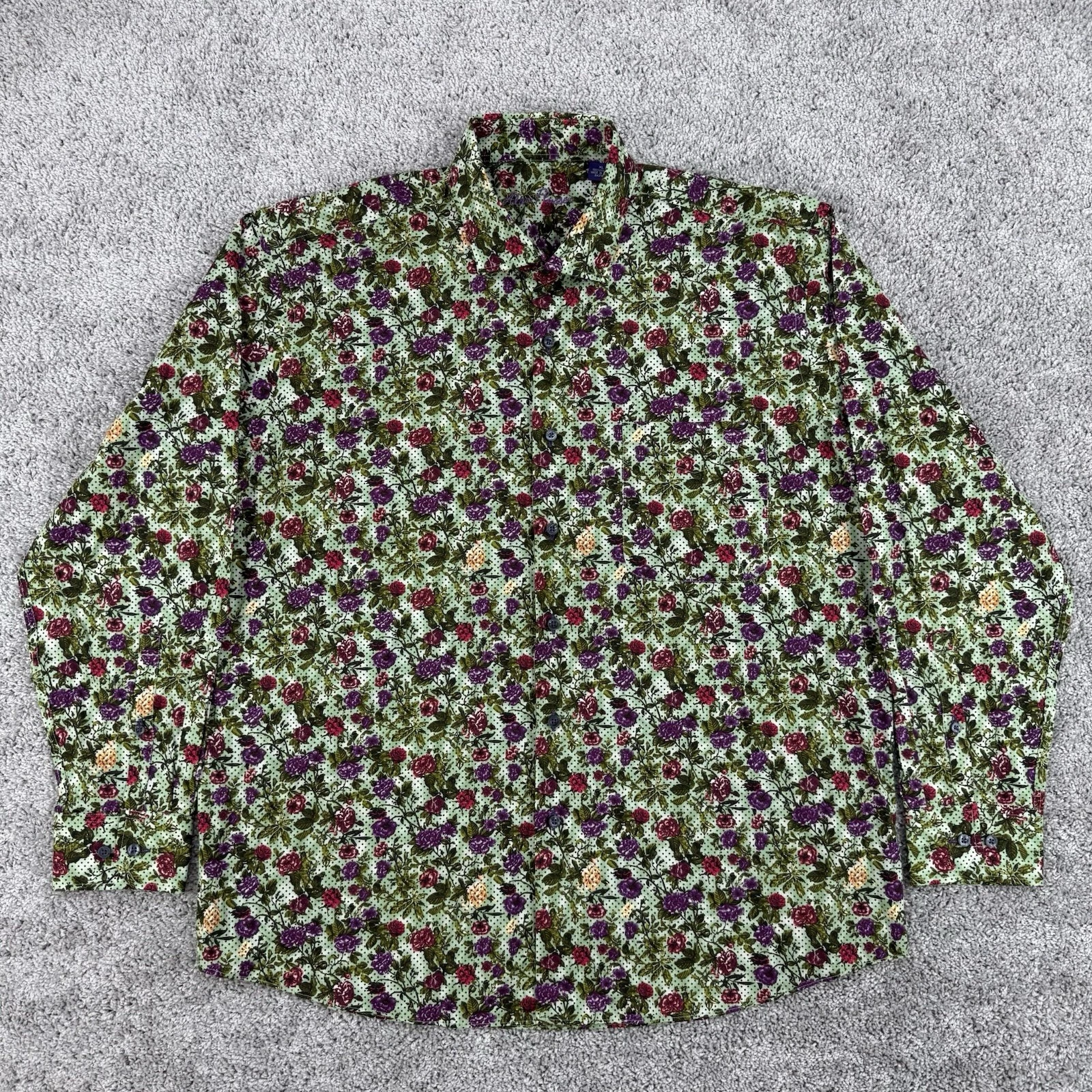 Alan Flusser Shirt Men’s XL Floral AOP Long Sleeve Button Up Cutaway Collar