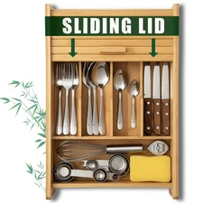 KozyKoala & Co. Drawer Organizer with Sliding Lid - 5 Slot Kitchen Drawer Org...