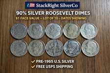 90% Silver Roosevelt Dimes $1 Face Value Lot of 10 Pre-1965 Free Shipping