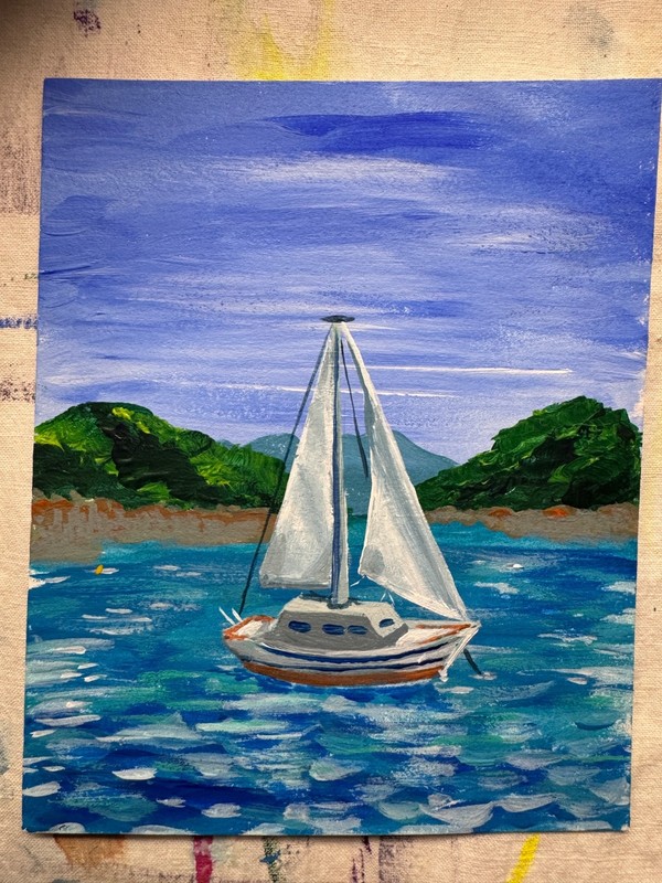 Tiny Art  4.5x 5.5 inches  Original Painting Sailboat Beach Vibe