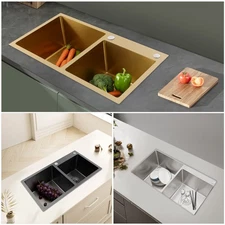 Multifunctional Stainless Steel Sink, Kitchen Sink, Double-Bowl Kitchen Sink