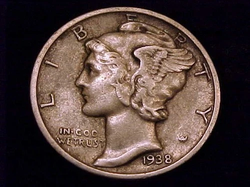 1938-D  Mercury Dime, Very Fine to Extra Fine Grade.