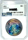 1921 Gem BU +++  Crazy Colorful Obverse Rainbow  Toned  Morgan Dollar