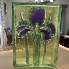 Vintage FTDA 1985 Romania Art Glass Iris Stain Glass Rectangular Vase FTD Floral