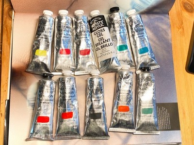 10 x Winsor & Newton UNBENUTZT Profi Acryl 60ml Farbtuben & 1 Glanz