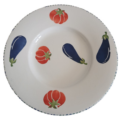 Large Ceramic Serving Dish Made In Italy With Tomatoes And Eggplants 15.76''