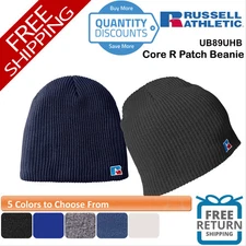 🔥 Russell Athletic Men Core R Patch Beanie Hat Double layer 8" UB89UHB