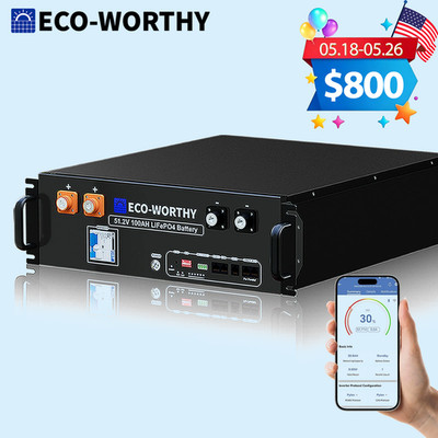 ECO-WORTHY 5.12kWh 48V 100AH Lithium Battery Server Rack UL1973&UL9540A CEC
